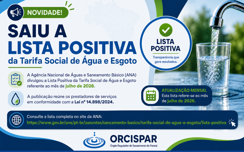 Divulgada a Lista Positiva da Tarifa Social de Água e Esgoto – Julho de 2026