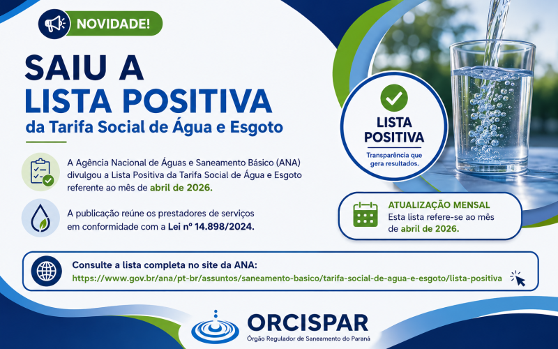 Divulgada a Lista Positiva da Tarifa Social de Água e Esgoto – Abril de 2026