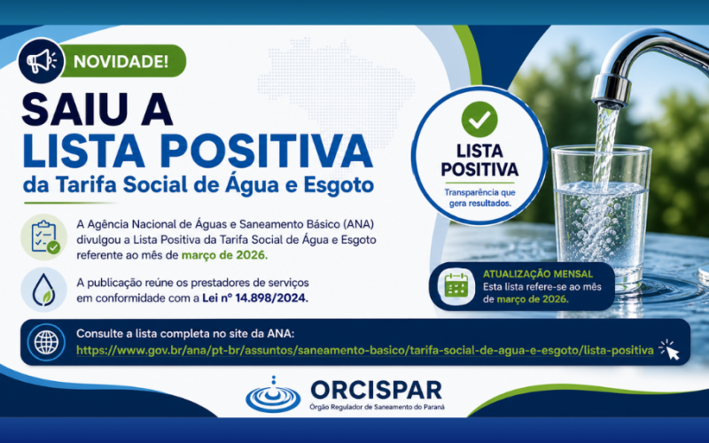 Divulgada a Lista Positiva da Tarifa Social de Água e Esgoto – Março de 2026
