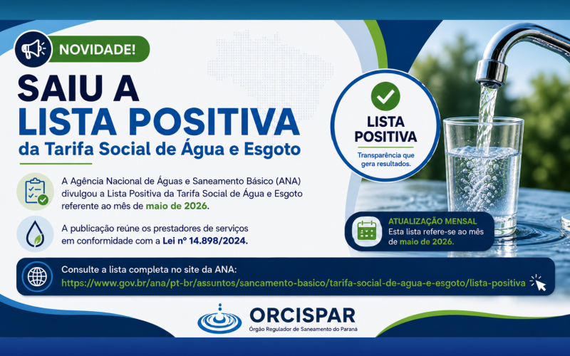 Divulgada a Lista Positiva da Tarifa Social de Água e Esgoto – Maio de 2026