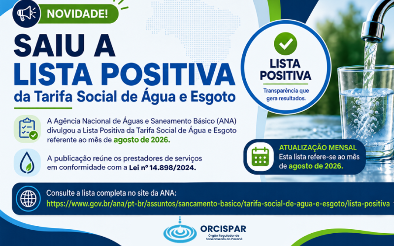 Divulgada a Lista Positiva da Tarifa Social de Água e Esgoto – Agosto de 2026