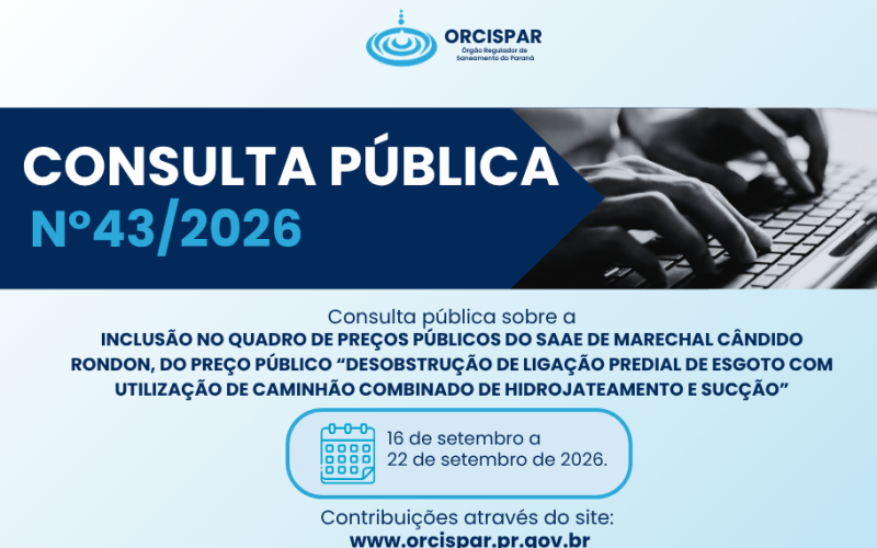 Consulta Publica n°43/2026 - Inclusão no Quadro de Preços Públicos do SAAE de Marechal Cândido Rondon