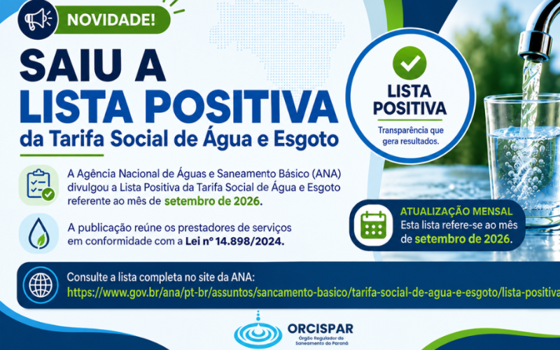 Divulgada a Lista Positiva da Tarifa Social de Água e Esgoto – Setembro de 2026