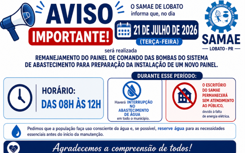 Orcispar informa sobre interrupção no abastecimento de água em Lobato - PR