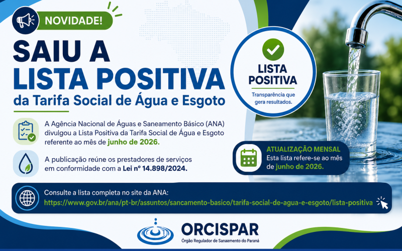 Divulgada a Lista Positiva da Tarifa Social de Água e Esgoto – Junho de 2026